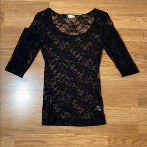 Mesh Flower Printed Black Long Sleeve